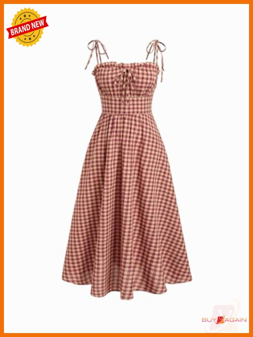 Gingham Maxi Dress Bow Tie Square Neck Milkmaid Pockets Fit & Flare